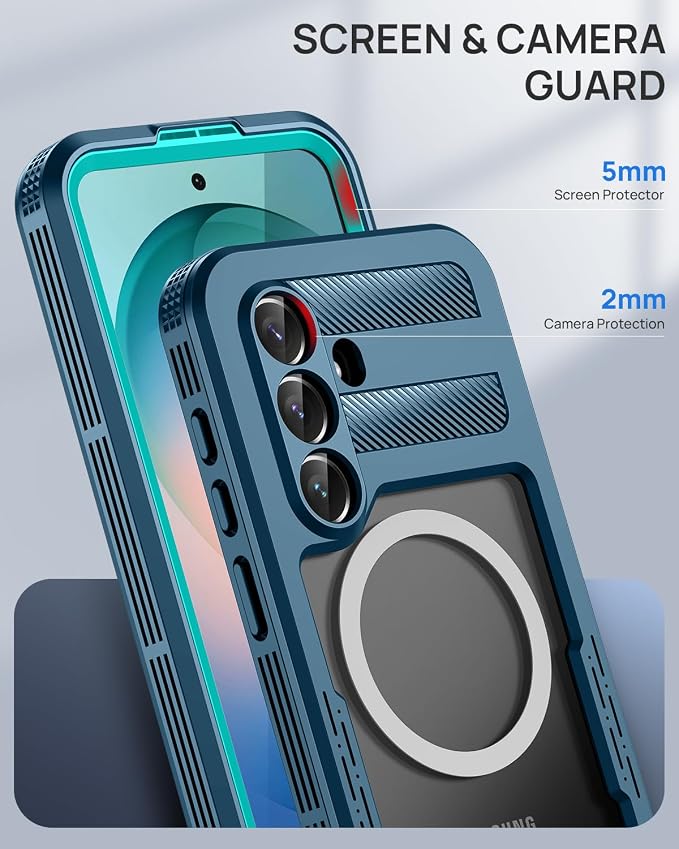 Lanhiem Magnetic for Samsung Galaxy S26 Case, IP68 Waterproof Dustproof Case, [Compatible with Magsafe] [Built-in Screen Protector] Full Body Heavy Duty Rugged Phone Cover 6.3 inch, Blue