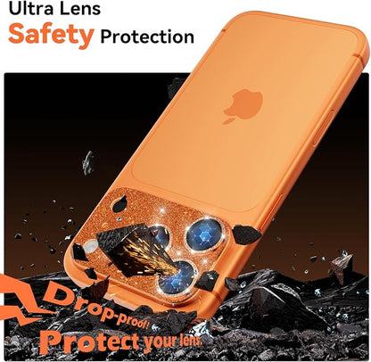 imluckies Compatible with iPhone 17 Pro Max Camera Lens Protector Bling, Ultra HD Tempered Glass Shiny Diamond Camera Plate Sparkle Screen Protection, 9H Anti-Scratch & Easy Install, Glitter Orange