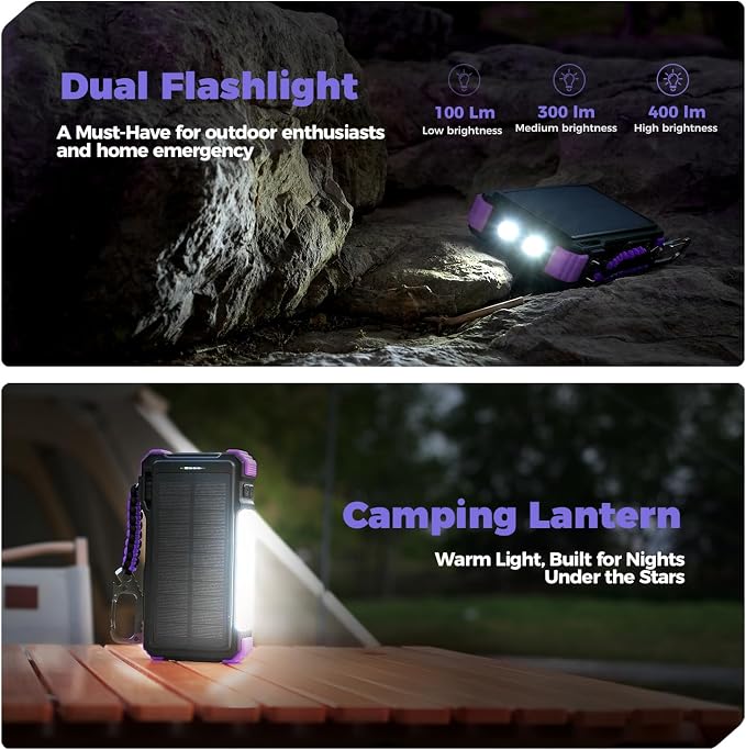 BLAVOR Solar Power Bank 20000mAh Built-in Cables, Wireless Charger for Apple Watch, 20W Fast Charging Battery Pack with USB C, Flashlight, Solar Charger for iPhone, iPad, iWatch, Samsung