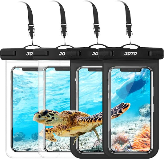 JOTO Waterproof Phone Pouch IPX8 Universal Waterproof Case Dry Bag Phone Protector for iPhone 17 Air 16 15 14 13 12 11 Pro Max Plus XS XR Galaxy S23 S22 S21 S20 Pixel Up to 7" -4 Pack, Black & Clear