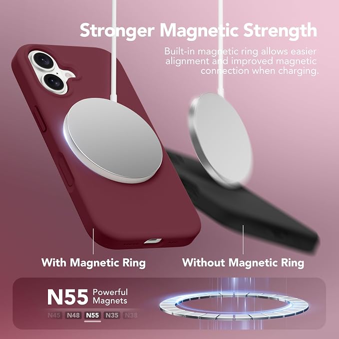 GONEZ Magnetic for iPhone 17 Case, Compatible with MagSafe, [Screen Protector + Camera Lens Protector], Liquid Silicone Anti-Scratch Shockproof Protective Phone Case 6.3 inch, Maroon