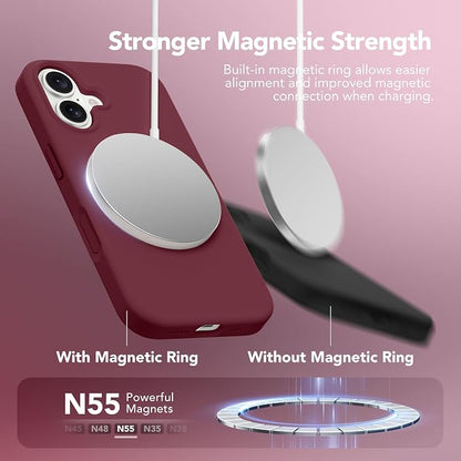 GONEZ Magnetic for iPhone 17 Case, Compatible with MagSafe, [Screen Protector + Camera Lens Protector], Liquid Silicone Anti-Scratch Shockproof Protective Phone Case 6.3 inch, Maroon