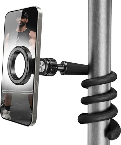 ICARMOUNT Flexible Gym Phone Holder for Peloton Treadmill Spin Bike - Gooseneck Magnetic Phone Mount for iPhone MagSafe Samsung, Wrap Around Phone Stand for Stroller/Desk/Shopping/Women Men Gym Gifts