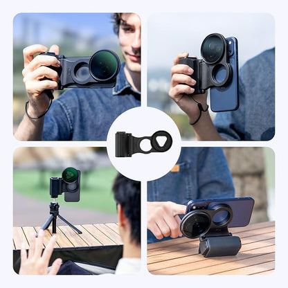 KIWIFOTOS Magnetic Phone Camera Grip with 67mm Camera Lens Filter Adapter for iPhone 17 16 15 14 Pro Max Photography UV ND CPL Phone Lens Adapter(67mm Filters not Included)