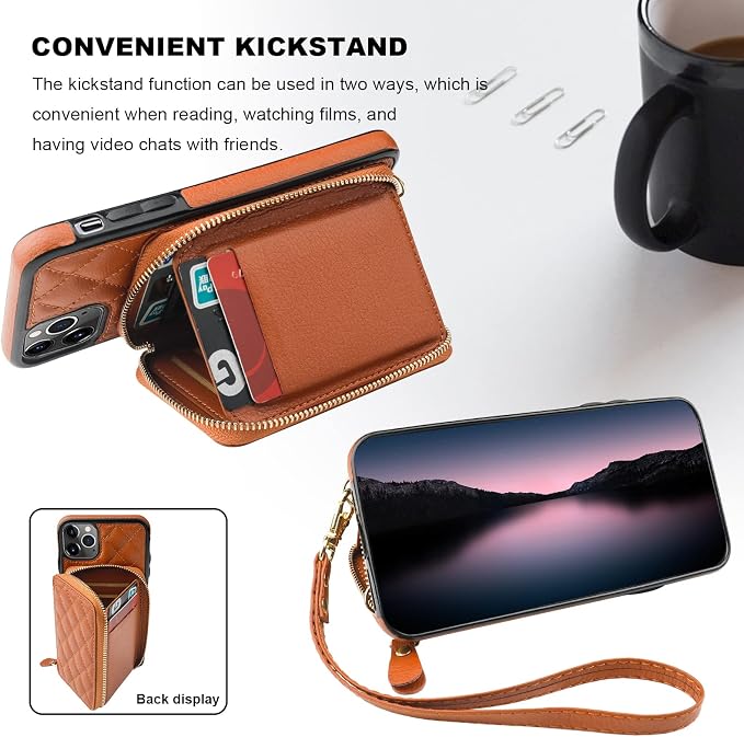 Bocasal Crossbody Wallet Case for iPhone 11 Pro Max, RFID Blocking PU Leather Zipper Handbag Purse Flip Cover, Kickstand Folio Case with Card Slots Holder Wrist Strap Lanyard 6.5 Inch (Brown)