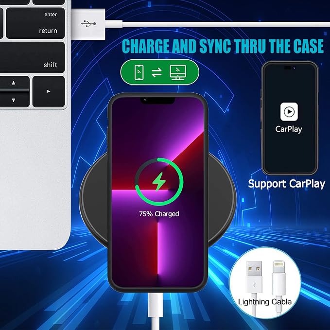 Battery Case for iPhone 13 Pro Max, Upgraded 12000mAh Rechargeable Portable Extended Battery Pack Supported Qi Wireless Charging Case Compatible with iPhone 13 Pro Max (6.7 inch) Charger Case (Black)