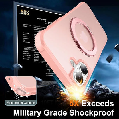 360° Magnetic Swivel Ring for iPhone 17 case, Built-in Metal Stand and Ring Holder, Magsafe Compatible, Military Grade Protection, Shock and Vibration Resistant - Pink
