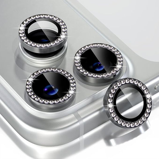Choiche Compatible for iPhone 17 Pro/iPhone 17 Pro Max Camera Lens Protector Bling, 9H Tempered Glass Camera Cover Screen Protector Metal Ring Decoration Accessories (Diamond-Black)