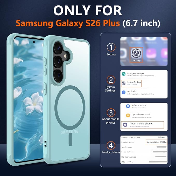 for Samsung Galaxy S26 Plus Phone Case: S26 Plus Case [Mag-Safe Fit] with 2PC HD Screen Protector,Frosted Translucent S26 Plus Case Soft-Touch Skin Protection for Galaxy S26 Plus Cover,Mint Greenn