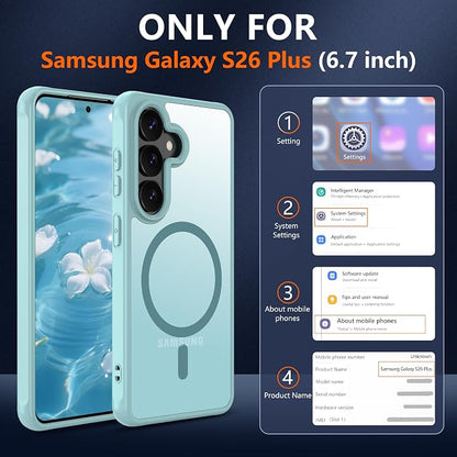 for Samsung Galaxy S26 Plus Phone Case: S26 Plus Case [Mag-Safe Fit] with 2PC HD Screen Protector,Frosted Translucent S26 Plus Case Soft-Touch Skin Protection for Galaxy S26 Plus Cover,Mint Greenn