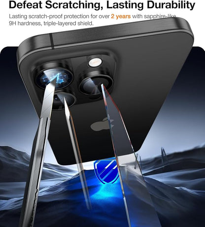 UltraGlass for iPhone 16 Pro Max/16 Pro Camera Lens Protector [NO.1 Military Grade Shatterproof] iPhone 16 Pro Max Camera Protector, 16 Pro Lens Cover [Longest Durable] Easy Install, Black Titanium