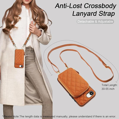 Bocasal Crossbody Wallet Case for iPhone 17e/16e, RFID Blocking PU Leather Zipper Handbag Purse Flip Cover, Kickstand Folio Case with Card Slots Holder Wrist Strap Lanyard 6.1 Inch 5G (Brown)