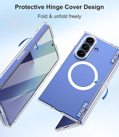Btscase for Samsung Galaxy Z Fold 7 Case,Built in Front Screen Protector,Gold Glitter Marble Pattern Hard PC Slim Shockproof Full Body Drop Protective Case for Galaxy Z Fold 7 5G, Clear