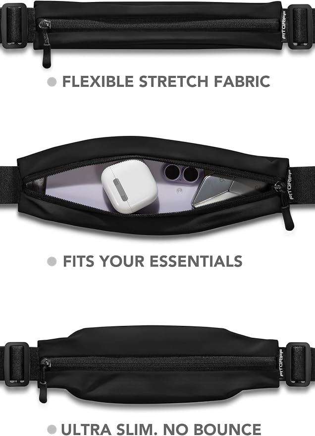 Fitgriff® Running Belt V2 for Men & Women - Slim Fanny Pack, Phone Holder for Jogging, (Fits All Cell Phones) - Money Belt, Runners Waist Pouch (Black, One Size (Waist 24.4 – 43.3 inches))