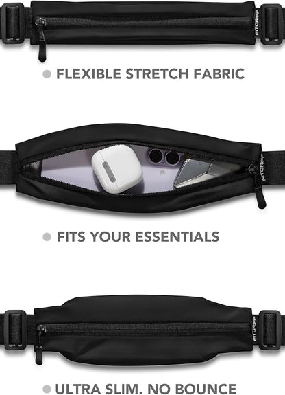 Fitgriff® Running Belt V2 for Men & Women - Slim Fanny Pack, Phone Holder for Jogging, (Fits All Cell Phones) - Money Belt, Runners Waist Pouch (Black, One Size (Waist 24.4 – 43.3 inches))