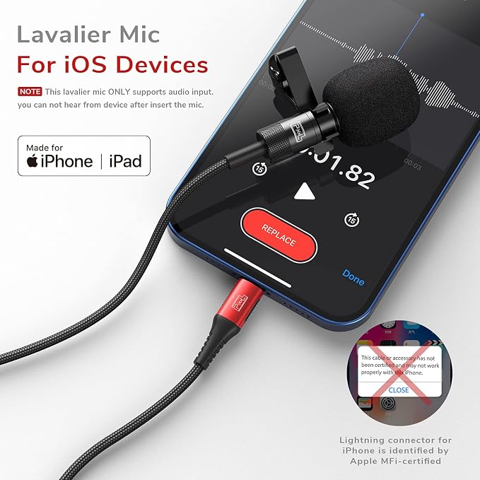 PIXEL Microphone for iPhone iPad(Apple MFi-Certified) from Mic for iPhone Live Streaming Vlogging | External Microphone for iPhone Video Recording, Compatible with Apple Lightning Devices (5ft)