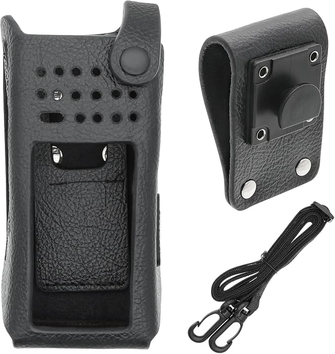 Two-Way Radio Case Leather Case with 3" Fixed Loop D-Ring for Motorola PMLN6099, PMLN6099A Black