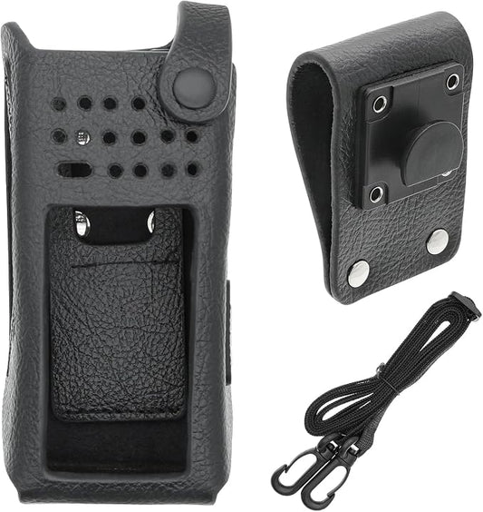 Two-Way Radio Case Leather Case with 3" Fixed Loop D-Ring for Motorola PMLN6099, PMLN6099A Black