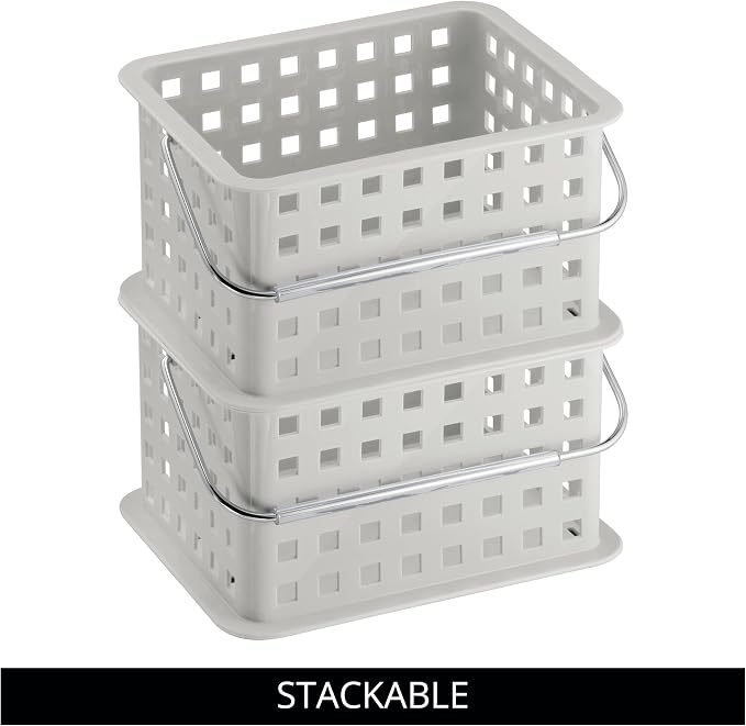 iDesign Shower Caddy Basket with Handle for Bathroom or College Dorm, Light Gray, Made in USA