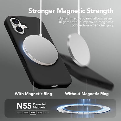 GONEZ Magnetic for iPhone 16 Case, Compatible with MagSafe, [Screen Protector + Camera Lens Protector], Liquid Silicone Shockproof Protective Phone Case for iPhone 16 6.1", Black