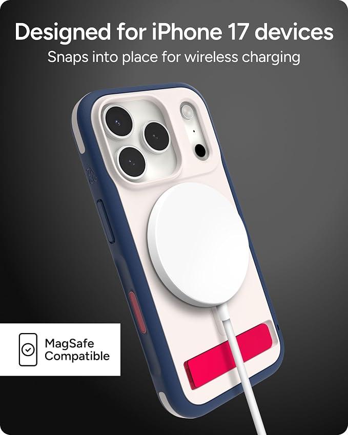 ZAGG Sedona Snap Case with Kickstand for iPhone 17 Pro - Red Light & Blue, Drop Protection (13ft/4m), Multi-Layer Protection, with Camera Button, MagSafe Phone Case with Impact-Absorbing Bumpers