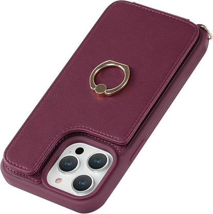 Lipvina for iPhone 13 Pro Case with Card Holder and Strap for Women,Crossbody Lanyard,RFID Blocking,Kickstand Ring Stand,Snap Clasp,Phone Wallet Cases 6.1 inch(Wine Red)