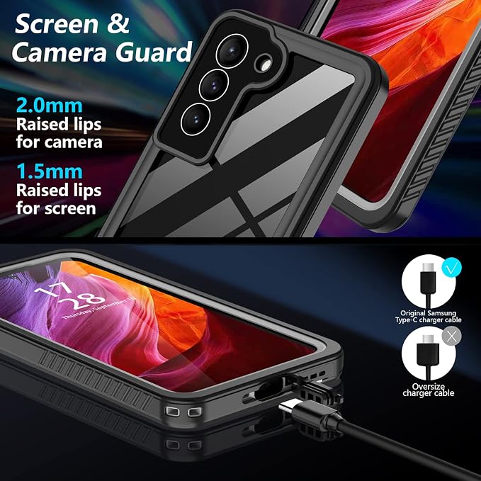 for Samsung Galaxy S22+Plus Case Waterproof,S22+Plus Case with Built-in Screen Protector,Full Body Shockproof Heavy Duty Protective Case for Samsung S22 Plus Black/Clear