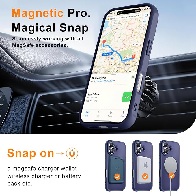 MOCCA Magnetic for iPhone 17 Case, (Compatible with Magsafe) (16FT Military Grade Protection) Full Camera Protection Anti-Fingerprint Slim Translucent Matte Phone Cover 6.3",Deep Blue
