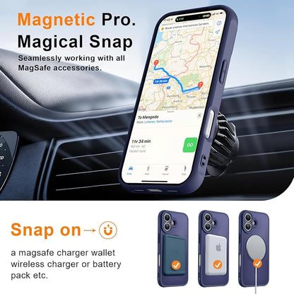 MOCCA Magnetic for iPhone 17 Case, (Compatible with Magsafe) (16FT Military Grade Protection) Full Camera Protection Anti-Fingerprint Slim Translucent Matte Phone Cover 6.3",Deep Blue