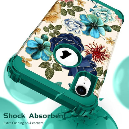 Hocase for iPhone XR Case, Heavy Duty Shockproof Protection Soft Silicone Rubber+Hard Plastic Bumper Hybrid Dual Layer Protective Case for iPhone XR (6.1-inch Display) 2018 - Teal Flowers
