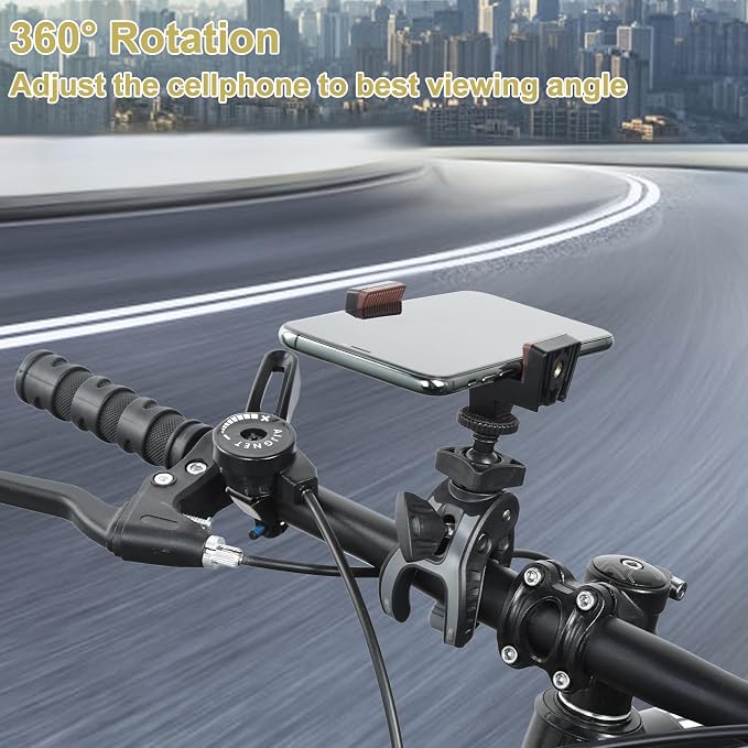UTEBIT Camera Mount Clamp with 360° Rotataion 1/4 Screw Head + Cell Phone Tripod Mount and Adapter Mount Compatible for Gopro Action Cam Bike Motorcycle Handlebar