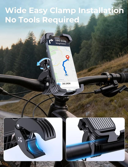 Bike Phone Holder Mount, Motorcycle Phone Mount, 360° Adjustable Phone Holde Mount for Bike and Motorcycle, Shockproof & Anti-Shake Design, Fits 4.7–7” Smartphones (Black)