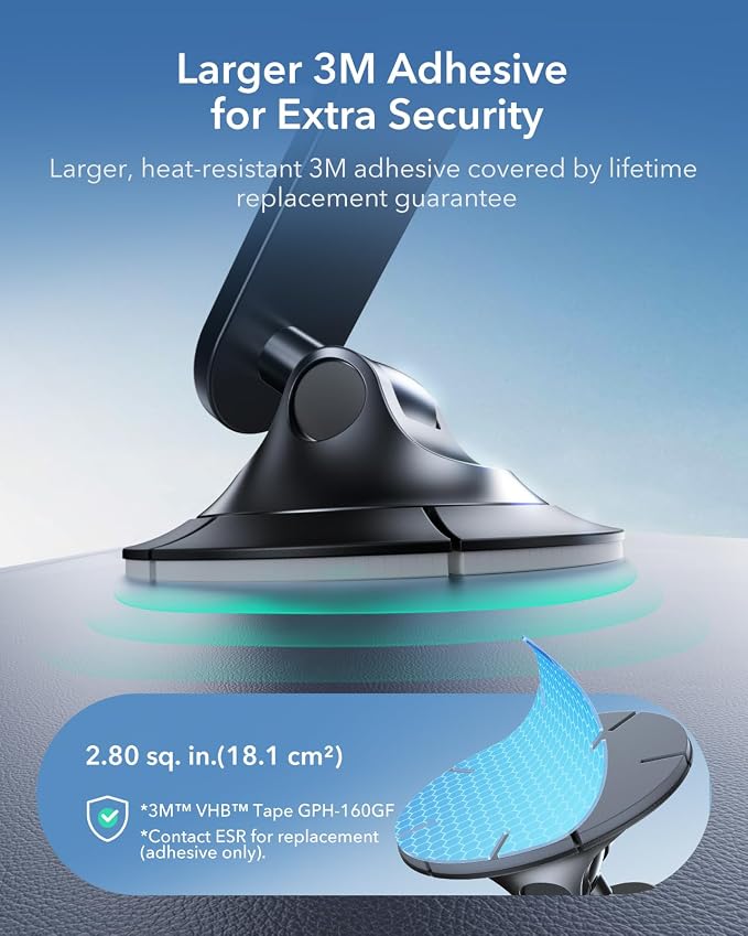 ESR for MagSafe Car Mount, Upgraded Dashboard Magnetic Phone Holder for Car, 360° Rotation, Car Phone Holder Mount for iPhone 17/16/16e/15/14/13/12, S25, Pixel 10, Strong Magnets(with 2 Metal Rings)