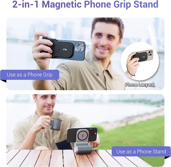 KIWIFOTOS for iPhone Magsafe Camera Grip Magnetic Phone Handle with Bluetooth Remote & Tripod Mount Adapter for iPhone 17 16 Pro Max Samsung Smartphone Vlog Video Shooting
