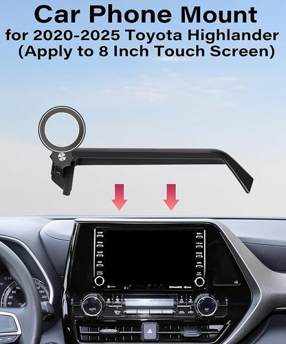 Car Phone Holder for 2020-2025 Toyota Highlander Accessories Apply to 8 Inch Touch Screen Fixed Clip Magnetic Cell Phone Mount Hands-Free 360 Degree Rotation