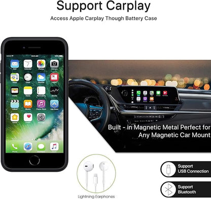 Battery Case for iPhone 6/6s/7/8/SE(2020/2022),Upgraded 10000mAh Rechargeable Portable Protective Extended Charger Case Compatible with iPhone 8/7/6s/6/SE2/3 (4.7 inch) Charging Case & Carplay (Black)