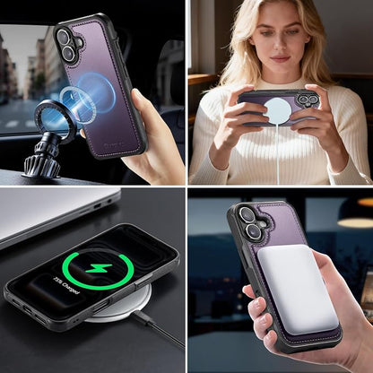 Strapurs for iPhone 17 Detachable Wallet Case Compatible with Magsafe for Women, RFID Blocking 9-Card Holder Zipper Wrist Strap Lanyard PU Leather Magnetic Phone Case for iPhone 17 6.3", Purple