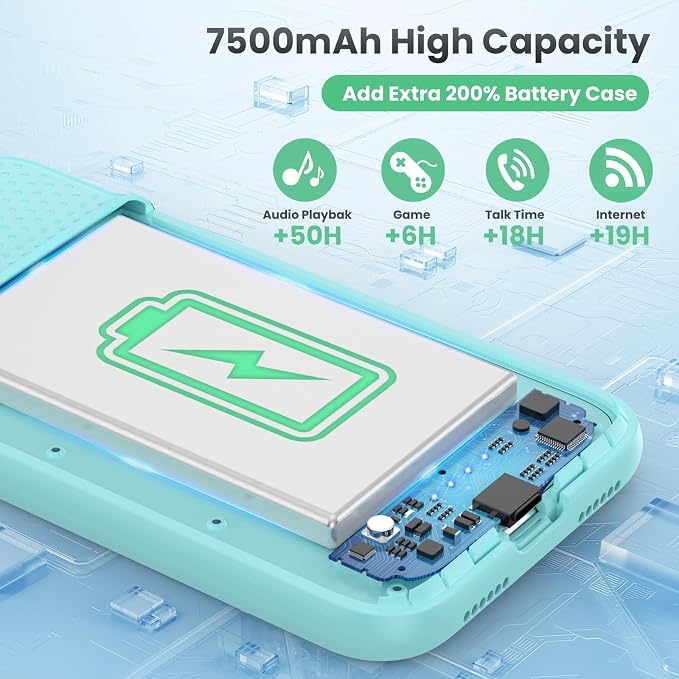 Battery Case for iPhone 11/XR, 7500mAh Ultra-Slim Portable Charging Case Rechargeable Protective Battery Pack for iPhone 11 and iPhone XR External Charger Case 6.1 Inch-Green
