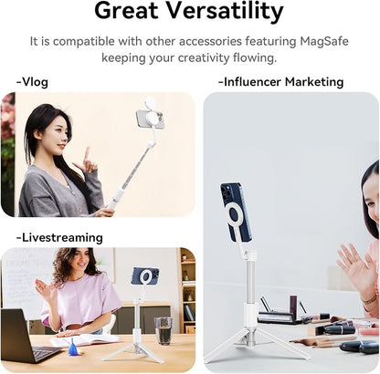 ULANZI 54'' Magnetic Selfie Stick Tripod Pro, All-in-One Phone Tripod w Magnetic Phone Holder & Detachable Wireless Remote, C/W Magsafe, for iPhone 16 15 14 13 12 Series & Android Phones (White)