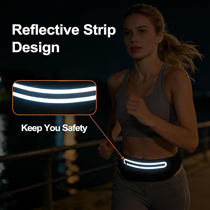 Slim Running Belt for Men Women - No-Bounce Phone Holder Waist Pack, Runners Fanny Pack with Sweat-Proof Pocket ，Travel Money Pouch for Gym/Hiking/Cycling (Black)