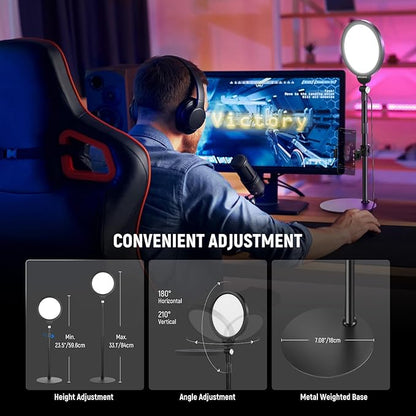NEEWER Basics 2 Pack 7" Desktop Ring Lights for Video Recording, 10W Dimmable Full Screen Key Lighting with Desk Stands & Phone Holders for iPhone Computer Laptop Vlog Streaming Video Conference, R06