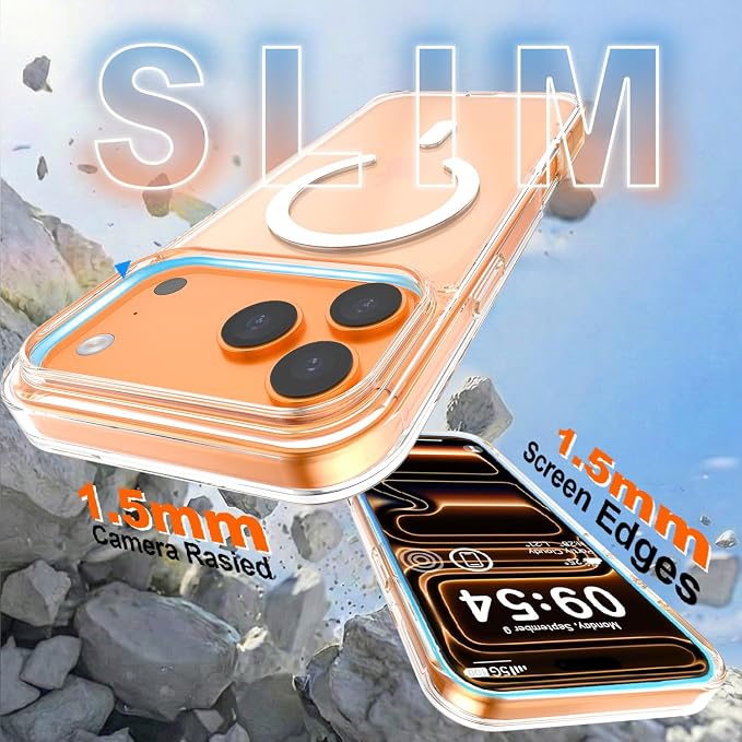 MOCCA Magnetic for iPhone 17 Pro Case Clear,（Anti-Yellowing）(Compatible with Magsafe) 16FT Military Grade Protection Anti-Fingerprint Slim Shockproof Protective Transparent Phone Cover 6.3", Clear