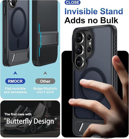 RMOCR for Samsung Galaxy S26 Ultra Case with Screen Protector+Lanyard Wrist Strap,Magnetic Translucent Matte Rugged Slim Phone Cover Built in Invisible Kickstand [Fit for MagSafe],2026 Black