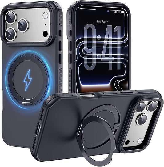Strong Magnetic Case for iPhone 17 Pro (6.3", 2025) with Stand, Drop-Proof Bumper Cover with Contrast Color Border, Military-Grade Drop Protection, Shockproof Slim Thin Cover,Black