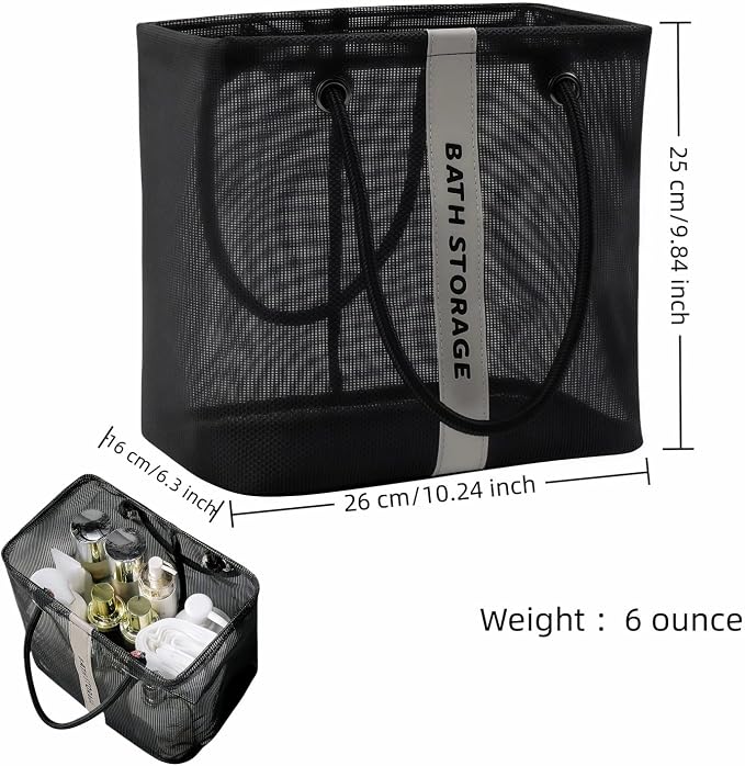 Large Shower Caddy with Wide Mouth, Foldable Mesh Organizer for Bathroom, College Dorm, Gym & Camping - Heavy Duty Cotton Handle, Quick-Dry Storage for Toiletries