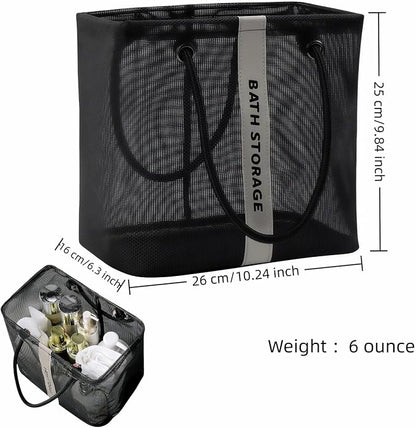Large Shower Caddy with Wide Mouth, Foldable Mesh Organizer for Bathroom, College Dorm, Gym & Camping - Heavy Duty Cotton Handle, Quick-Dry Storage for Toiletries