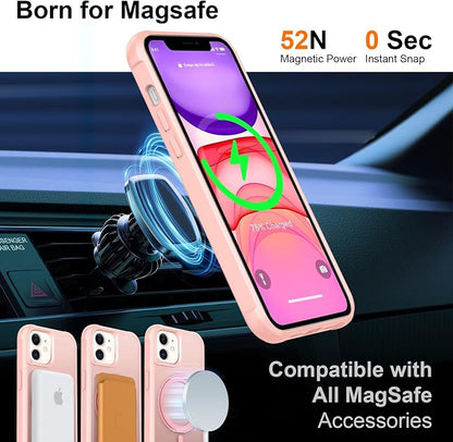 360° Magnetic Swivel Ring for iPhone 11 case, Built-in Metal Stand and Ring Holder, Magsafe Compatible, Military Grade Protection, Shock and Vibration Resistant- Pink
