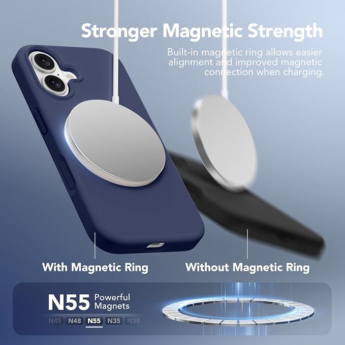 GONEZ Magnetic for iPhone 16 Case, Compatible with MagSafe, [Screen Protector + Camera Lens Protector], Liquid Silicone Shockproof Protective Phone Case for iPhone 16 6.1", Midnight Blue