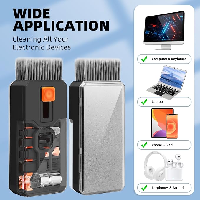 Ordilend 10-in-1 Keyboard Cleaner and Laptop Cleaning Kit - Professional Computer Screen-Safe Tools for MacBook and Electronics - Portable Brush Set for Gamers and Remote Professionals