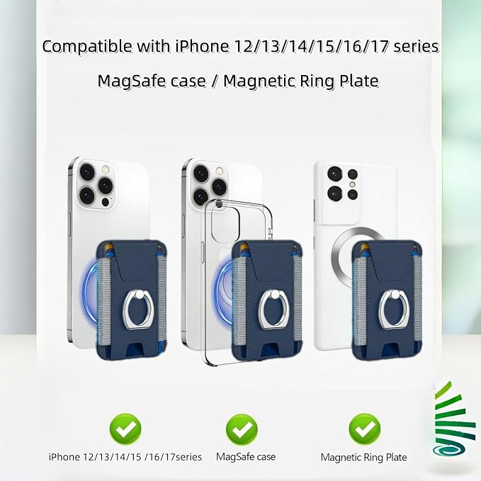 for Magsafe Wallet, Slim Magnetic Card Wallet with Grip, 7 Cards Holder RFID Blocking, Ring Stand Stick on Wallet with Privacy Flap (Deep Blue)